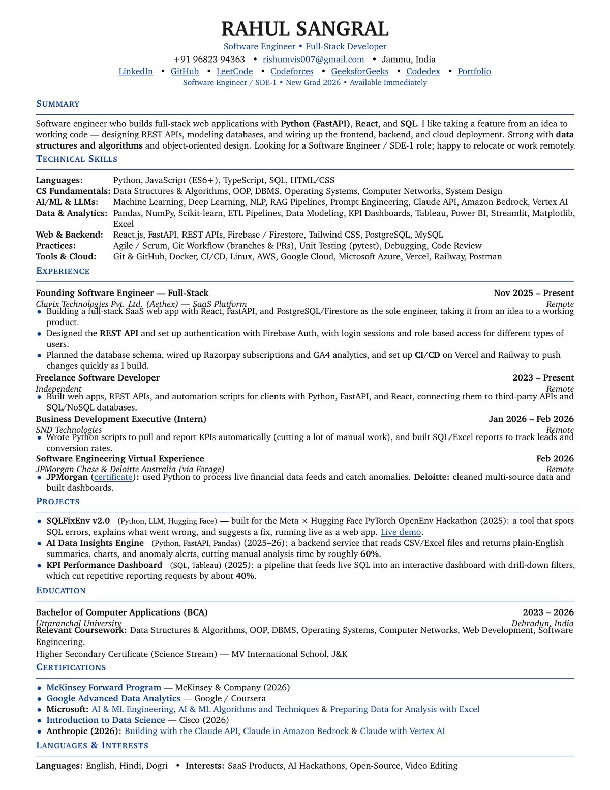 Rahul Sangral resume preview